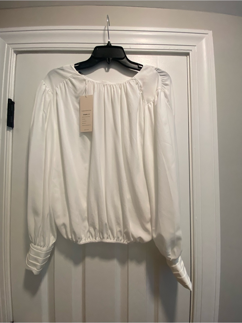 Zara White Gathered Yoke Long-Sleeve Blouse
